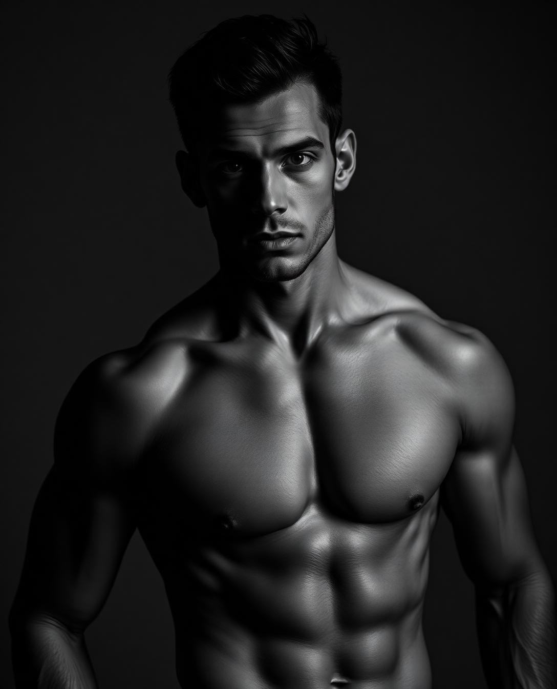 Athletic physique studio portrait